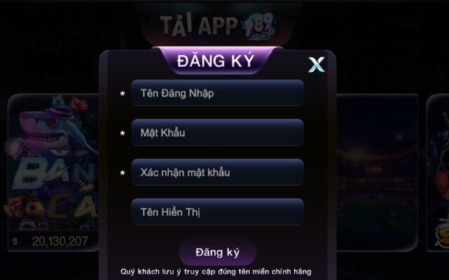 Giao diện đăng ký 789club