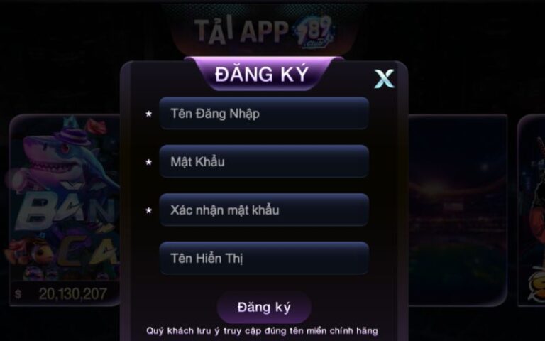 Giao diện đăng ký 789club